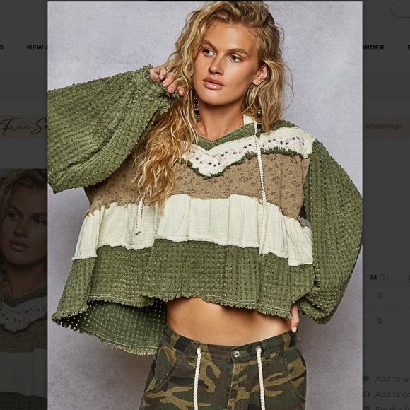 POL “ Daisy 2 “ POL V-Neck Textured Denim Hoodie Top 24AB - Picture 1 of 6